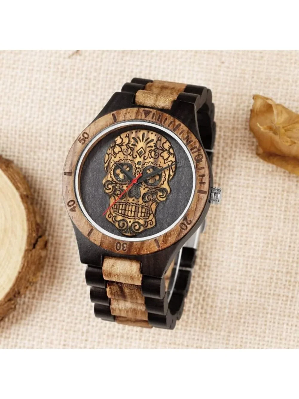 Men's Black&Brown 100% Manual Retro Wrist Analog Quartz Handmade Wooden Watch